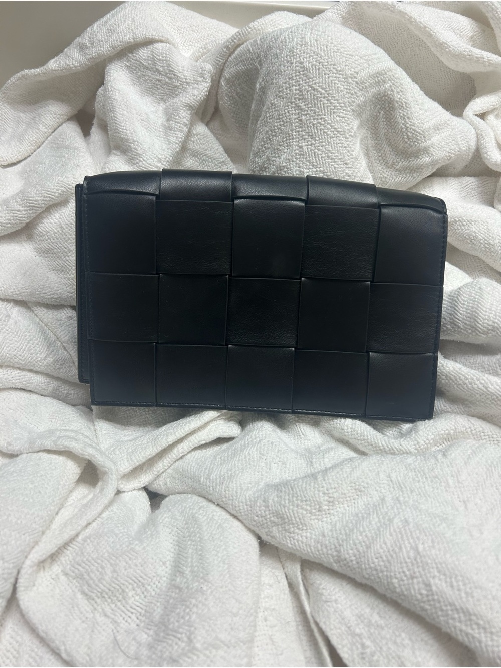 Black lattice bag with gold handle
